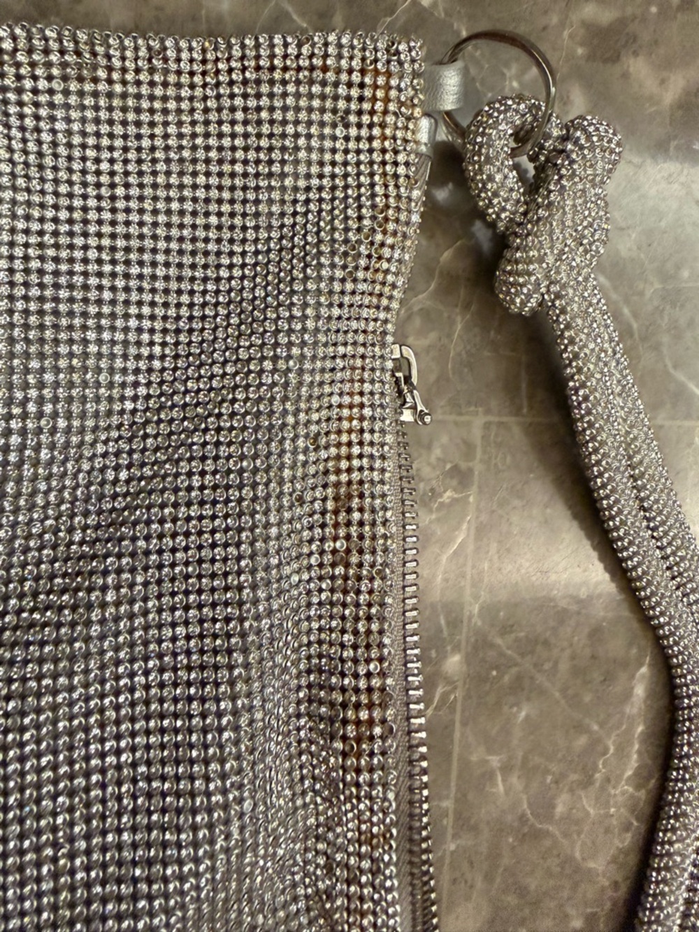 Silver Crystal Mesh Shoulder Bag - Elegant Evening Accessory - Picture 6 of 16